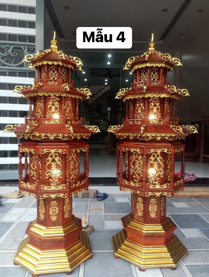 Đèn thờ gỗ hương dát vàng